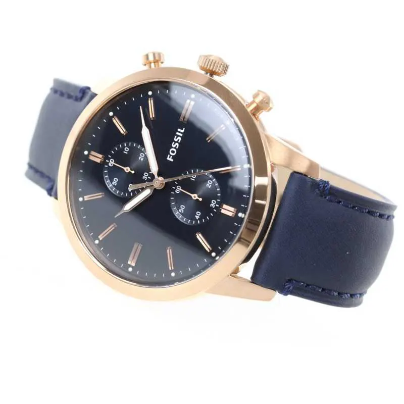 Fossil 44mm Townsman Chronograph Navy Leather Men's Watch | FS5436